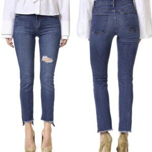 FRAME Le High Straight Distressed Blue Denim Raw Hem Ankle Jeans Sz 27